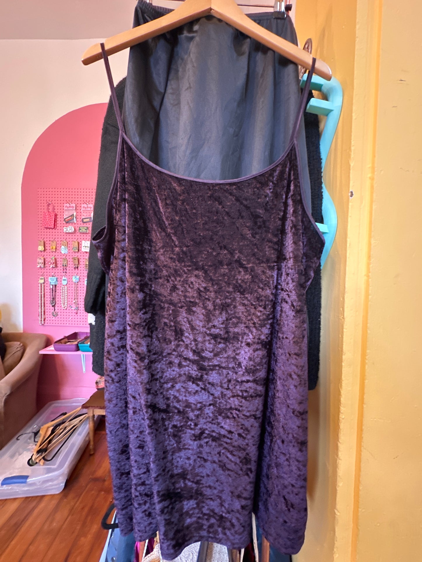 Purple crushed velvet mini dress