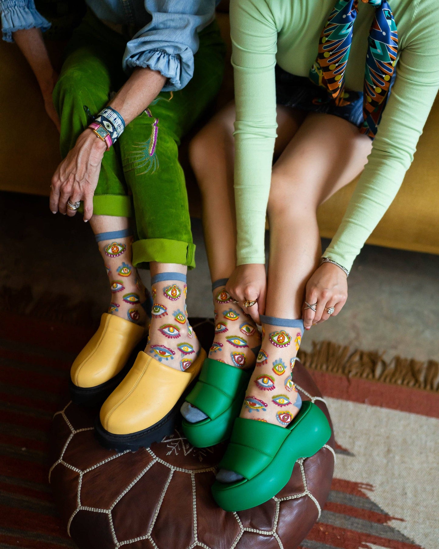 Evil Eye Sheer Crew Sock: Size II: Fits US W10-14/US M8-12