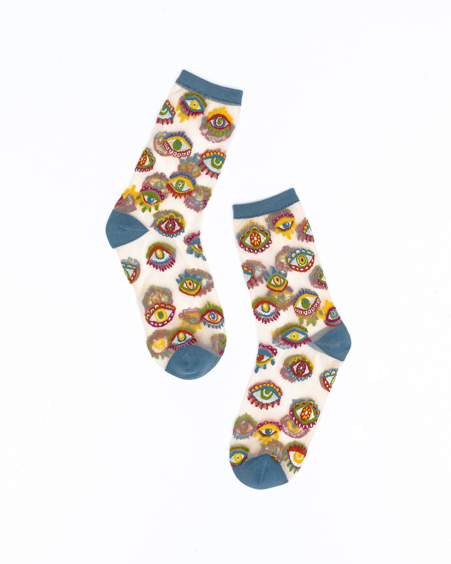 Evil Eye Sheer Crew Sock: Size II: Fits US W10-14/US M8-12